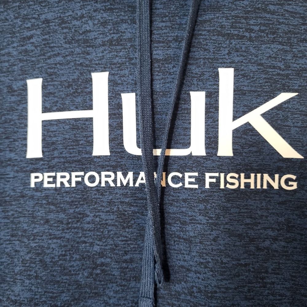 Huk Performance Fishing Hoodie Mens S Blue Heathered Logo Pullover Sweatshirt